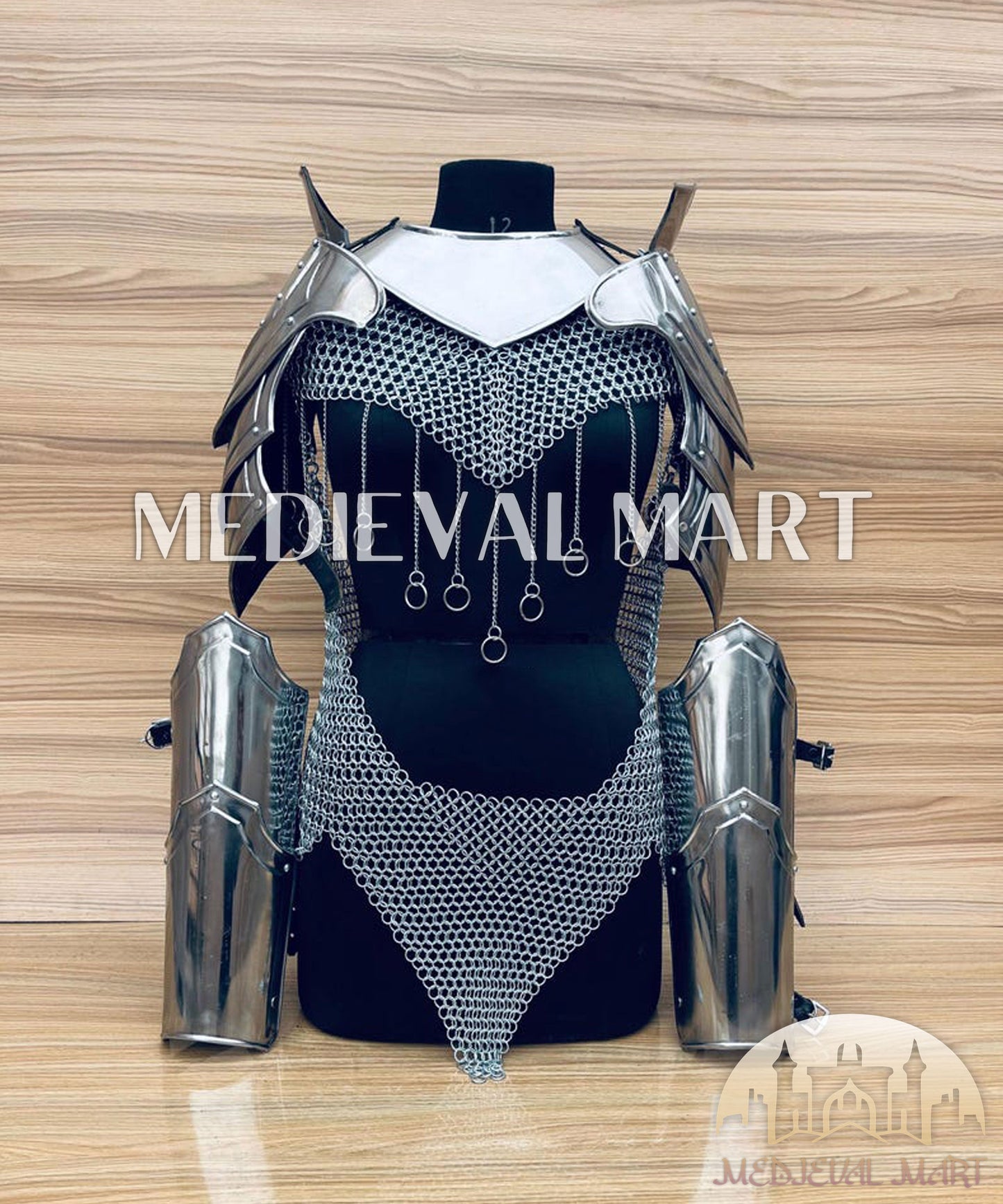 MEDIEVALMART (Isolara Dragonplate) Women’s Armor W/H (Sable Knight) Chainmail + Arms Armor