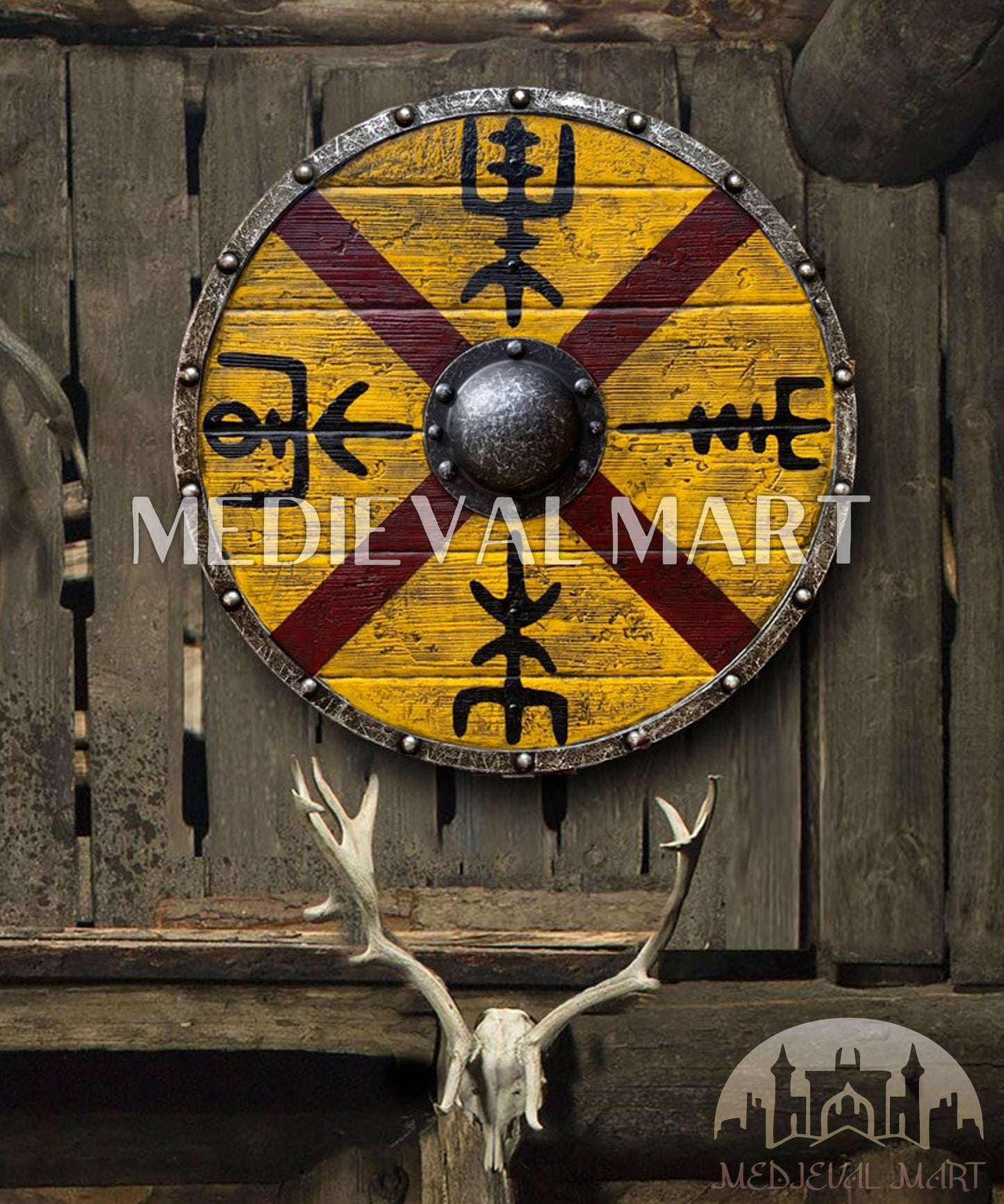 MEDIEVALMART Authentic King Finehair Viking Battleworn Wooden Shield | Gifts For Dad