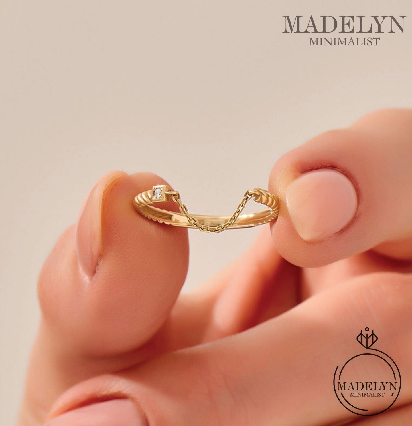 MADELYN MINIMALIST 14k Solid Minimalist Open Chain Link Twist Ring for Women, Dainty Stackable Ring | Gift For Valentine's day