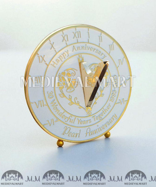 MEDIEVALMART 30th "Wonderful Years" Pearl Anniversary Sundial Clock Best Gift For Parents Anniversary Day