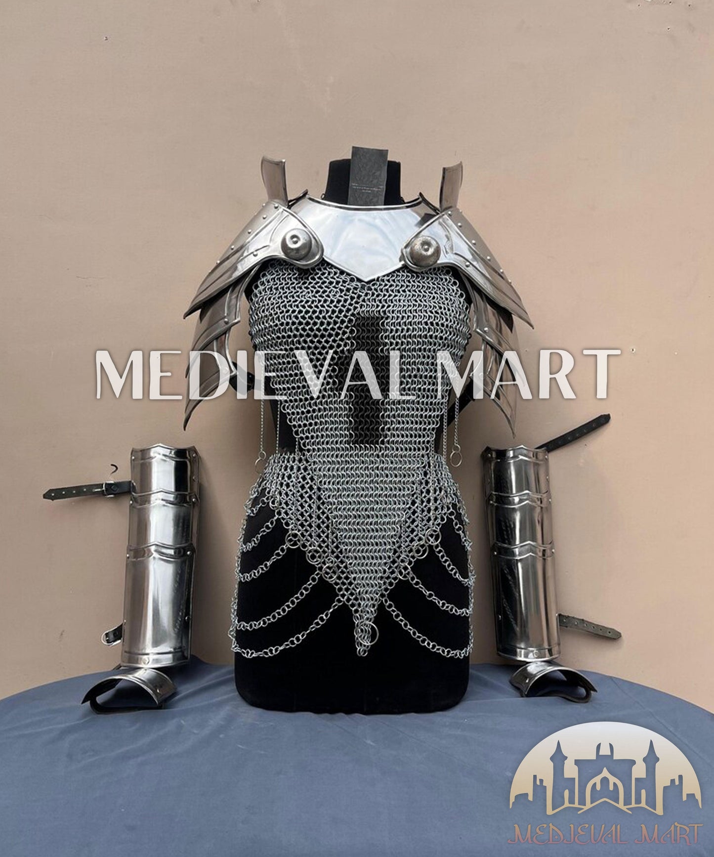 MEDIEVALMART (Isolara Dragonplate) Women’s Armor W/H Silver (Dragonfang) Jesus Chainmail + Arms Armor