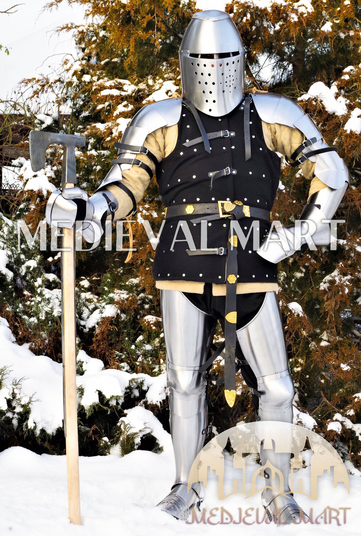 MEDIEVALMART European Sport Buhurt Combat Hardened Steel Suit of Full Body Costume W/H Viking Axe & Titanium Brigandine