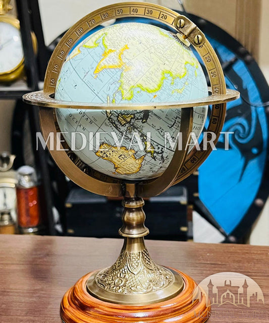 MEDIEVALMART Celestial Brass Armillary Sphere 6" Antique Globe with Black Gold Orb Scholar's Desk Sculpture Gift