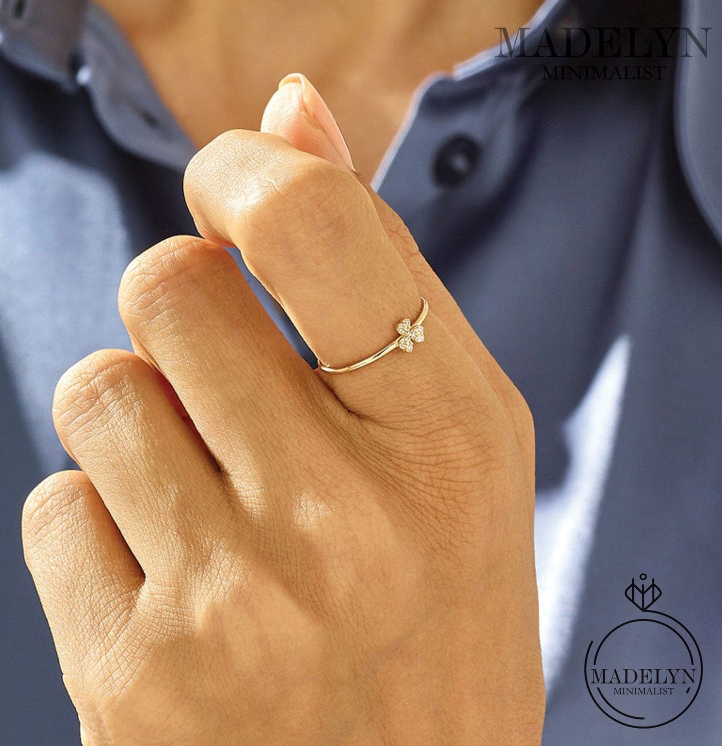 MADELYN MINIMALIST 14k Gold Shamrock Ring, Dainty Promise Ring for Her | Gift For Her, Promise Day
