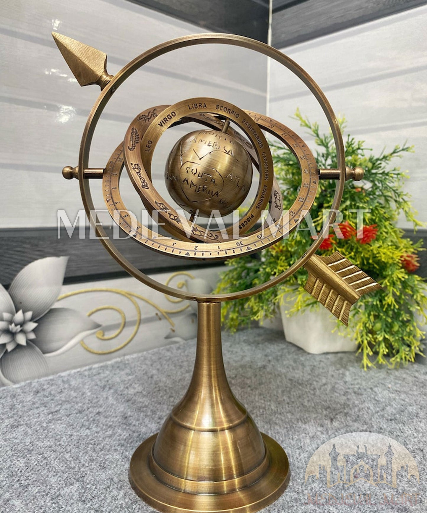 MEDIEVALMART Nautical Maritime Armillary Celestial Desk Solid Brass Globe | Christmas Gifts, Gift for Dad, Gift for Mom
