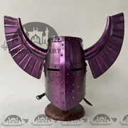MEDIEVALMART Medieval Templar Warrior Teutonic Purple Finish Wing Helmet with Free Stand