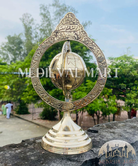 MEDIEVALMART Handmade Antique Brass World Globe for Desk Decor Armillary Home Office Interior Gift For Dad