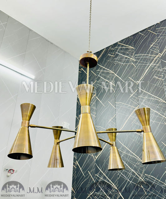 MEDIEVALMART Mid-Century Modern Brass Chandelier: Adjustable 6-Light Ceiling Fixture