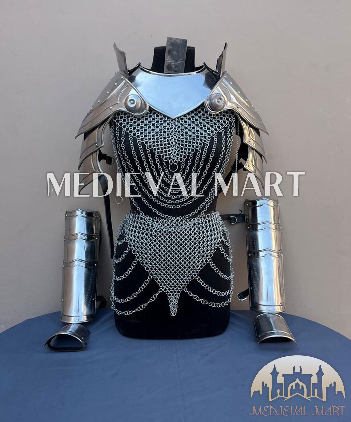 MEDIEVALMART (Isolara Dragonplate) Women’s Armor With (Moonfire) Chainmail + Arms armor W/H Skirt