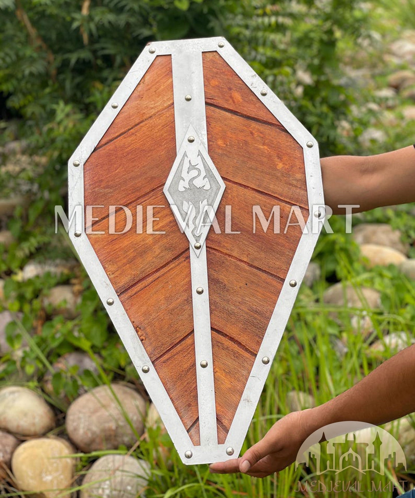 MEDIEVALMART Center Dragon Emblem Fireborn Viking Wooden Shield | Gift for Dad