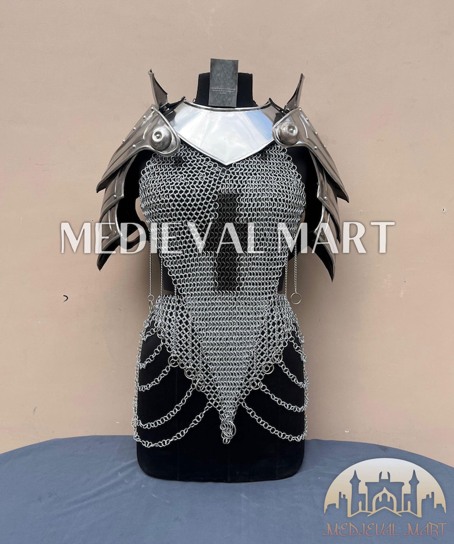 MEDIEVALMART (Isolara Dragonplate) Women’s Armor W/H Silver (Dragonfang) Jesus Chainmail Armor