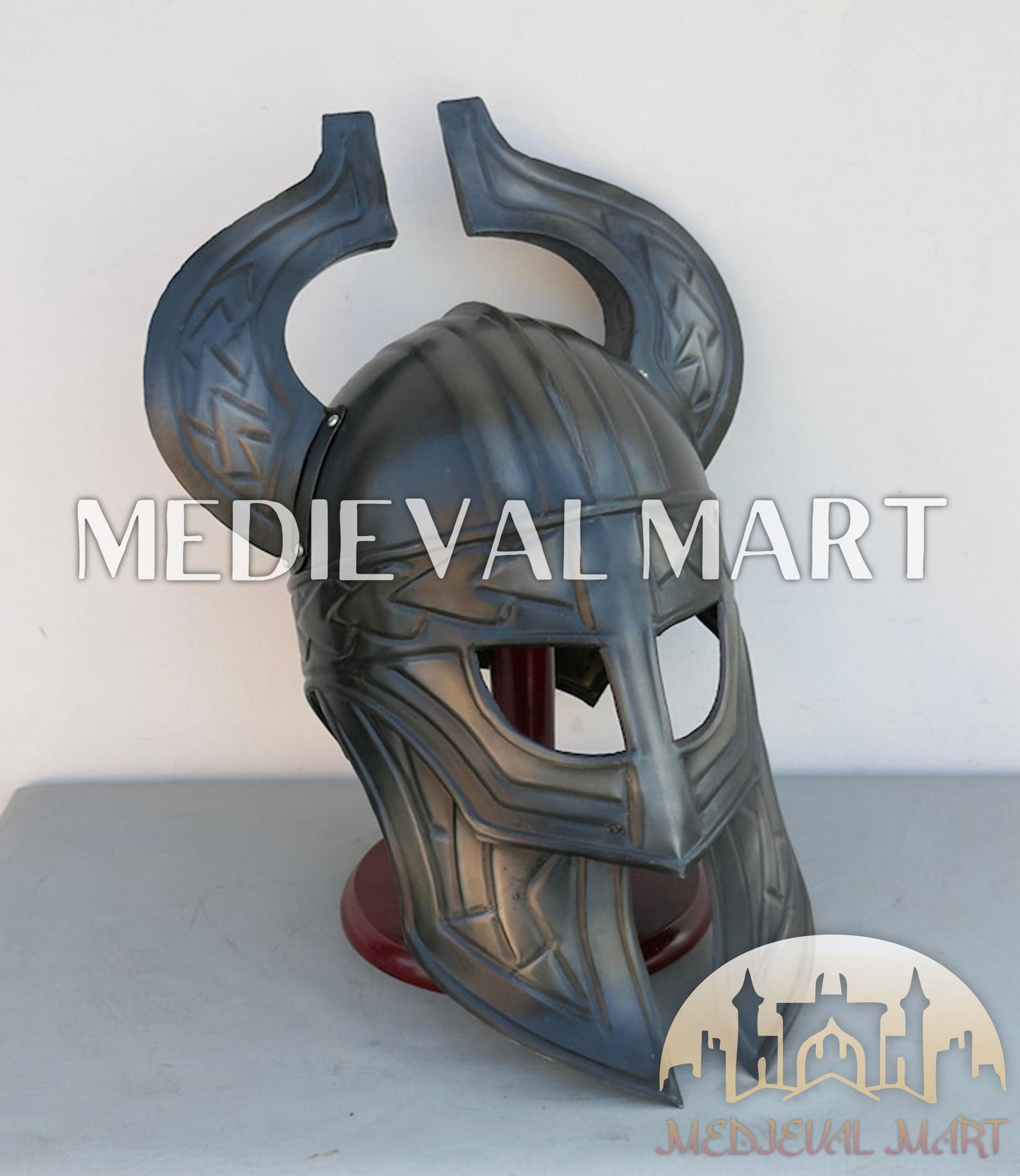 MEDIEVALMART Great Fantasy Helmet With Metal Horns or Free Stand | LARP Props