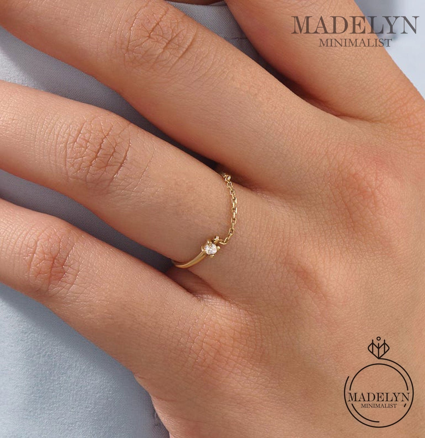 MADELYN MINIMALIST 14k Solid Gold Open Chain Minimalist Stacking Ring for Women | Gift for Her, Wife