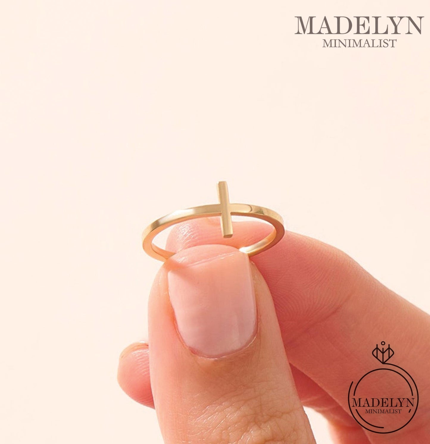 MADELYN MINIMALIST 14k Solid Gold Small Plain Cross Christian Ring, Minimalist Simple Faith Religious Ring | Gift For Mom