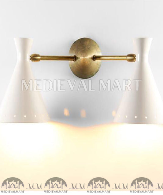 MEDIEVALMART Pair of Italian Beige Double Wall Lights: White Lamp Wall Decor