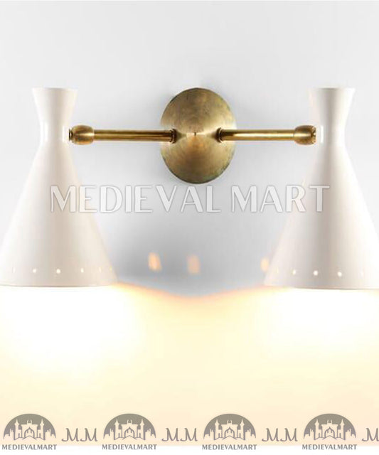 MEDIEVALMART Pair of Italian Beige Double Wall Lights: White Lamp Wall Decor