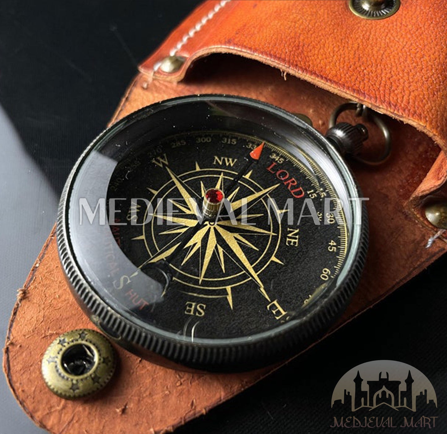 MEDIEVALMART Nautical Brass Vintage Custom Engrave Adventure Compass antique Black W/H Leather Case | Gift For Mom