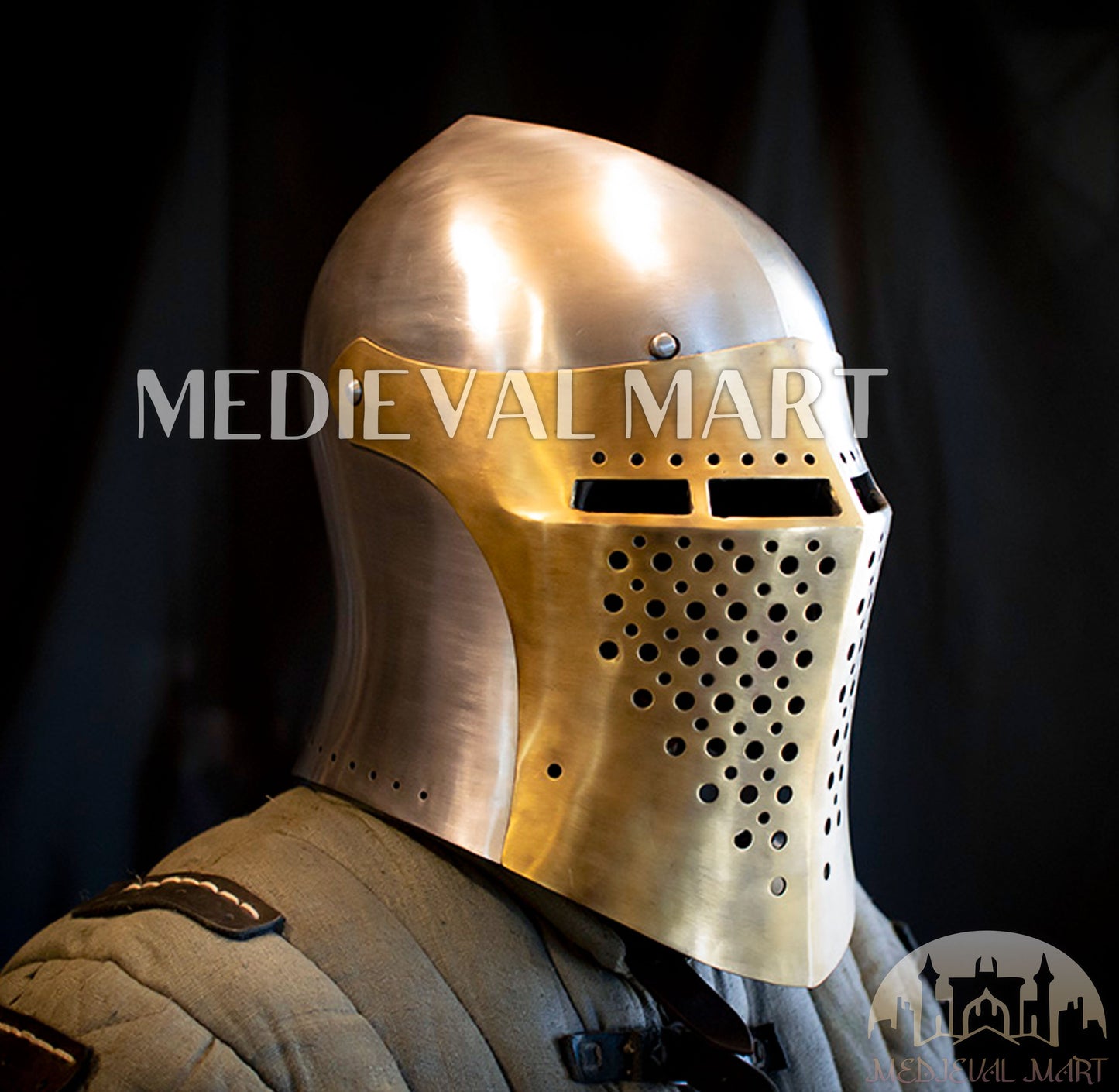 MEDIEVALMART Alexander The Great "ROA" Special and simple Armet with Brass Face Cover
