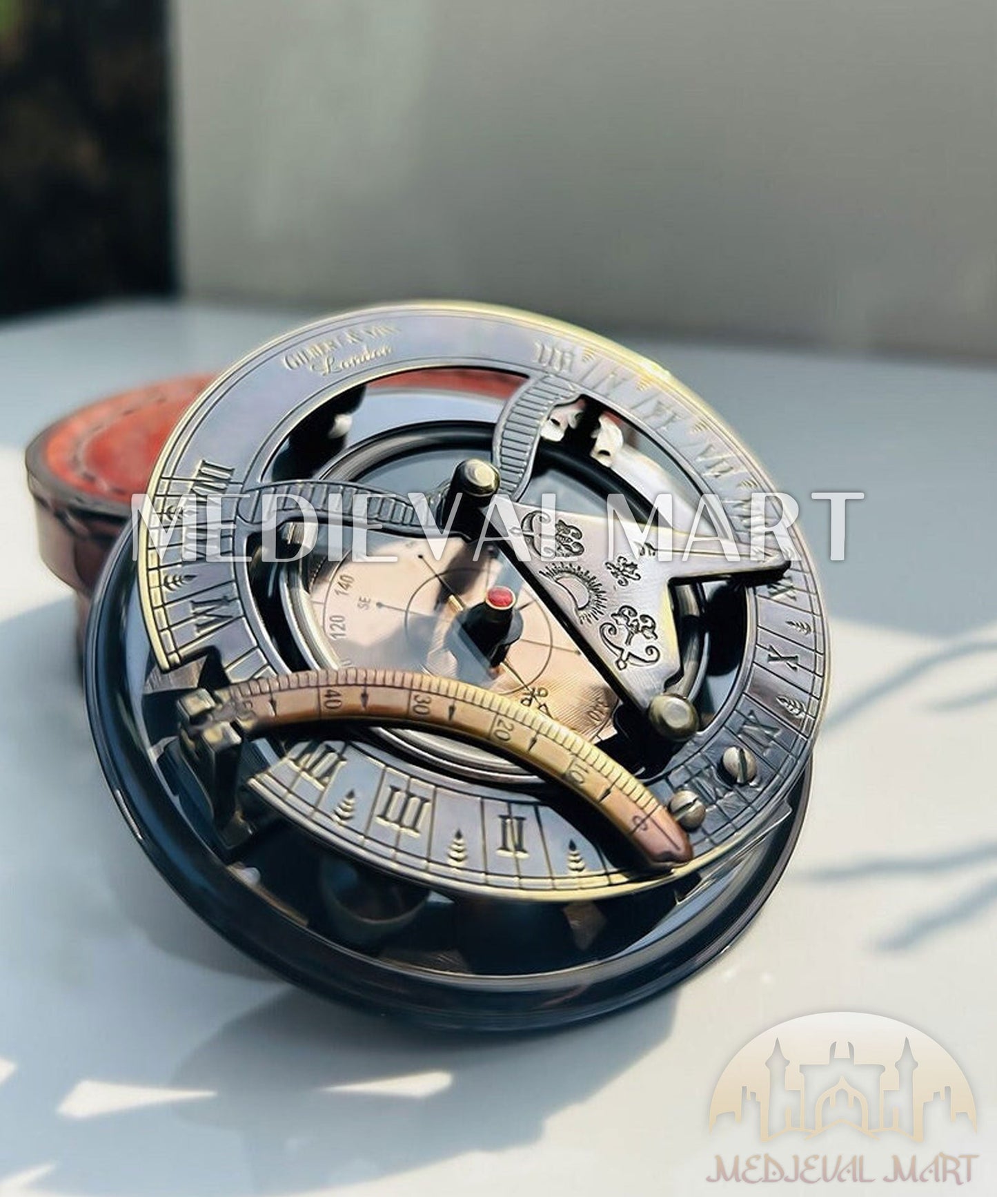 MEDIEVALMART Nautical Custom Engrave Sundial Working Compass Antique Black Finish | Gift For Dad & Mom