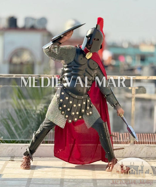 MEDIEVALMART King Leonidas 300 Spartan Costume Armor – Full Black Greek Warrior Cosplay Suit