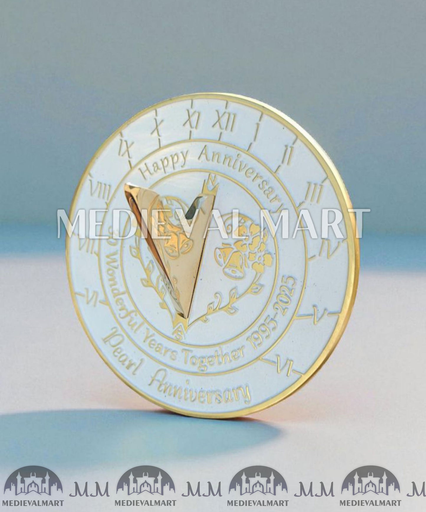 MEDIEVALMART 30th "Wonderful Years" Pearl Anniversary Sundial Clock Best Gift For Anniversary Day