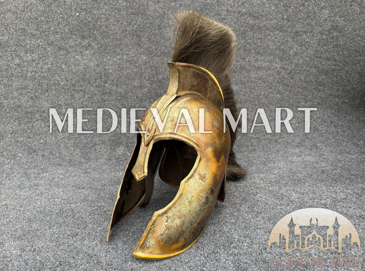 MEDIEVALMART "Achilles" Antique Gold Finish Trojan Warrior Helmet W/H Free Stand | Troy Props