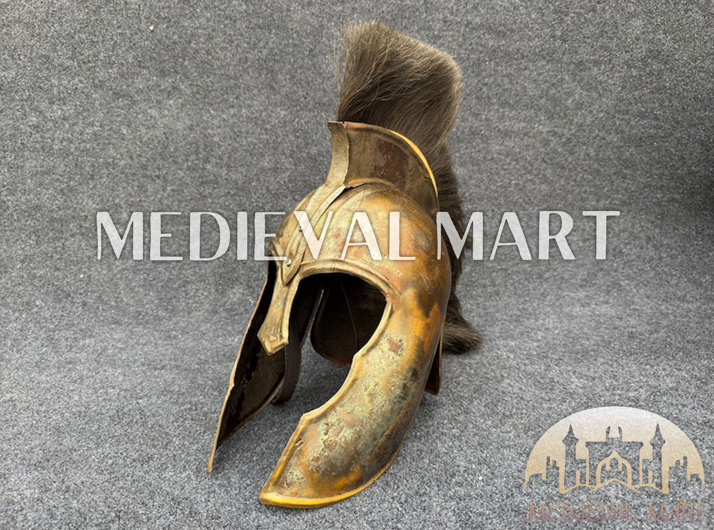 MEDIEVALMART "Achilles" Antique Gold Finish Trojan Warrior Helmet W/H Free Stand | Troy Props