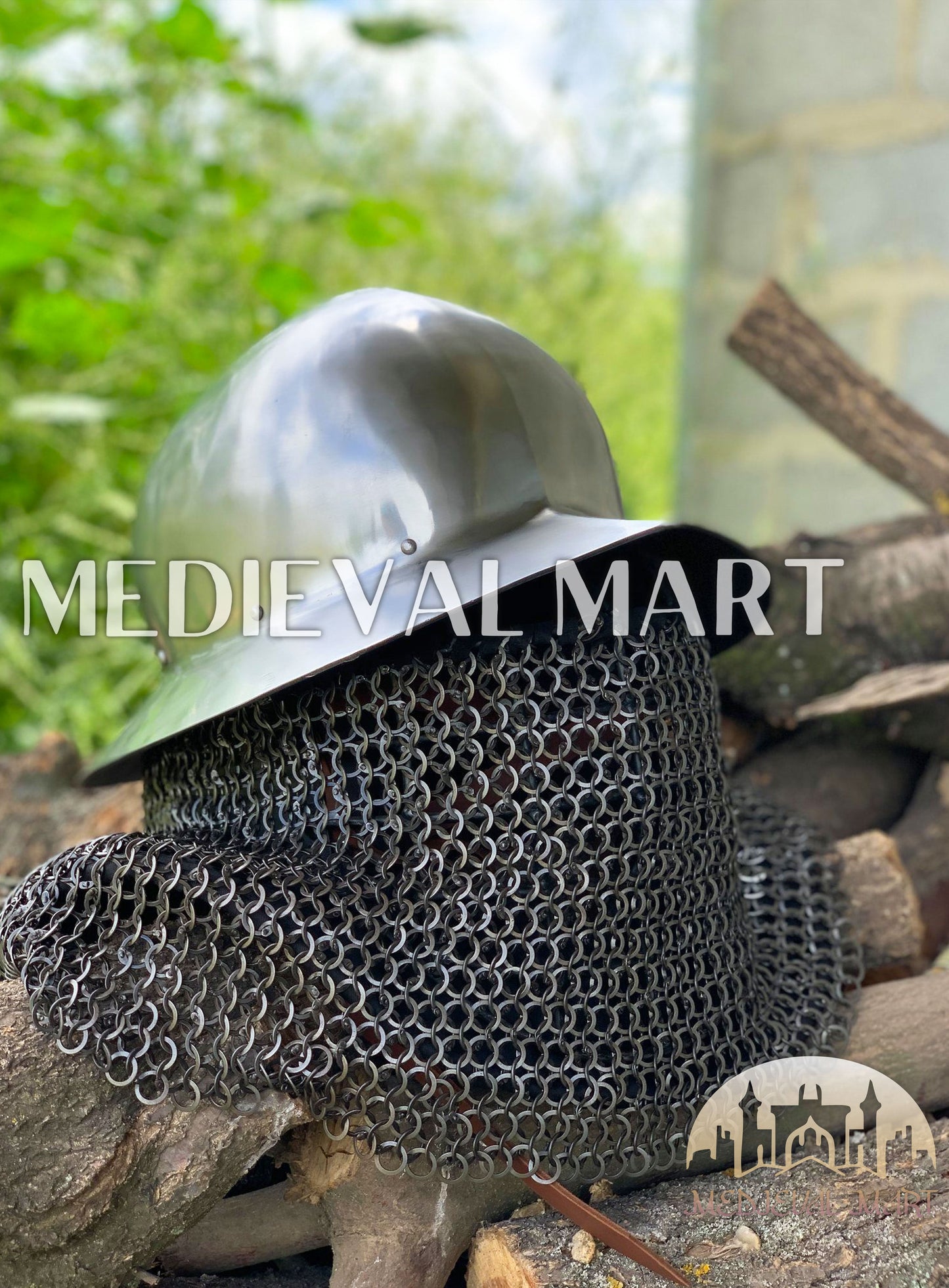 MEDIEVALMART Medieval Mens Celleta Kettle Helmet W/H Chainmail