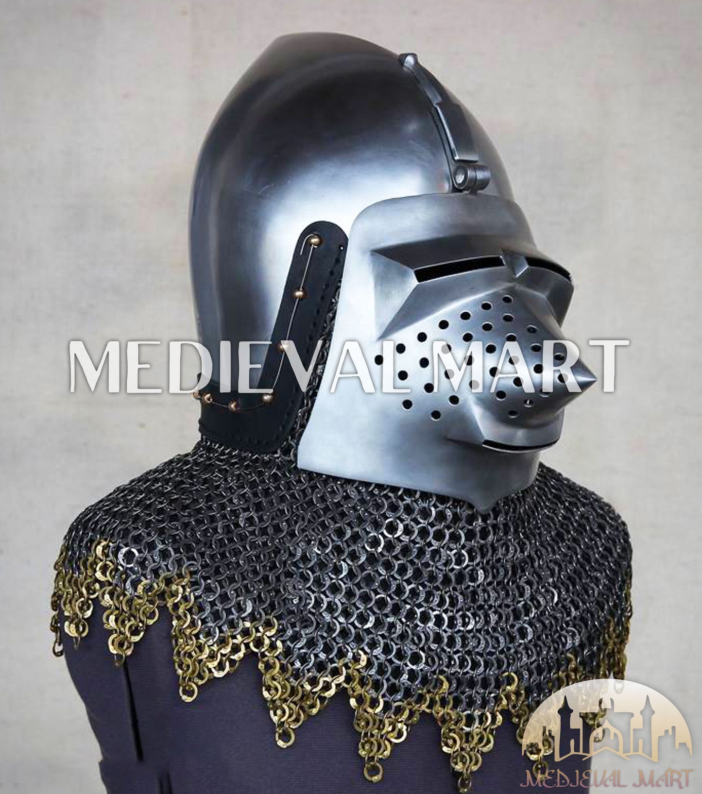 MEDIEVALMART XIV Century Medieval Houndskull "Lorenzo" Bascinet Visor Helmet HMB; IMCF