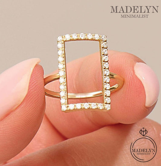 MADELYN MINIMALIST 14k Solid Gold Rectangle, Statement Ring Unique Geometric Ring for Women | Gift For Girlfriend or Her