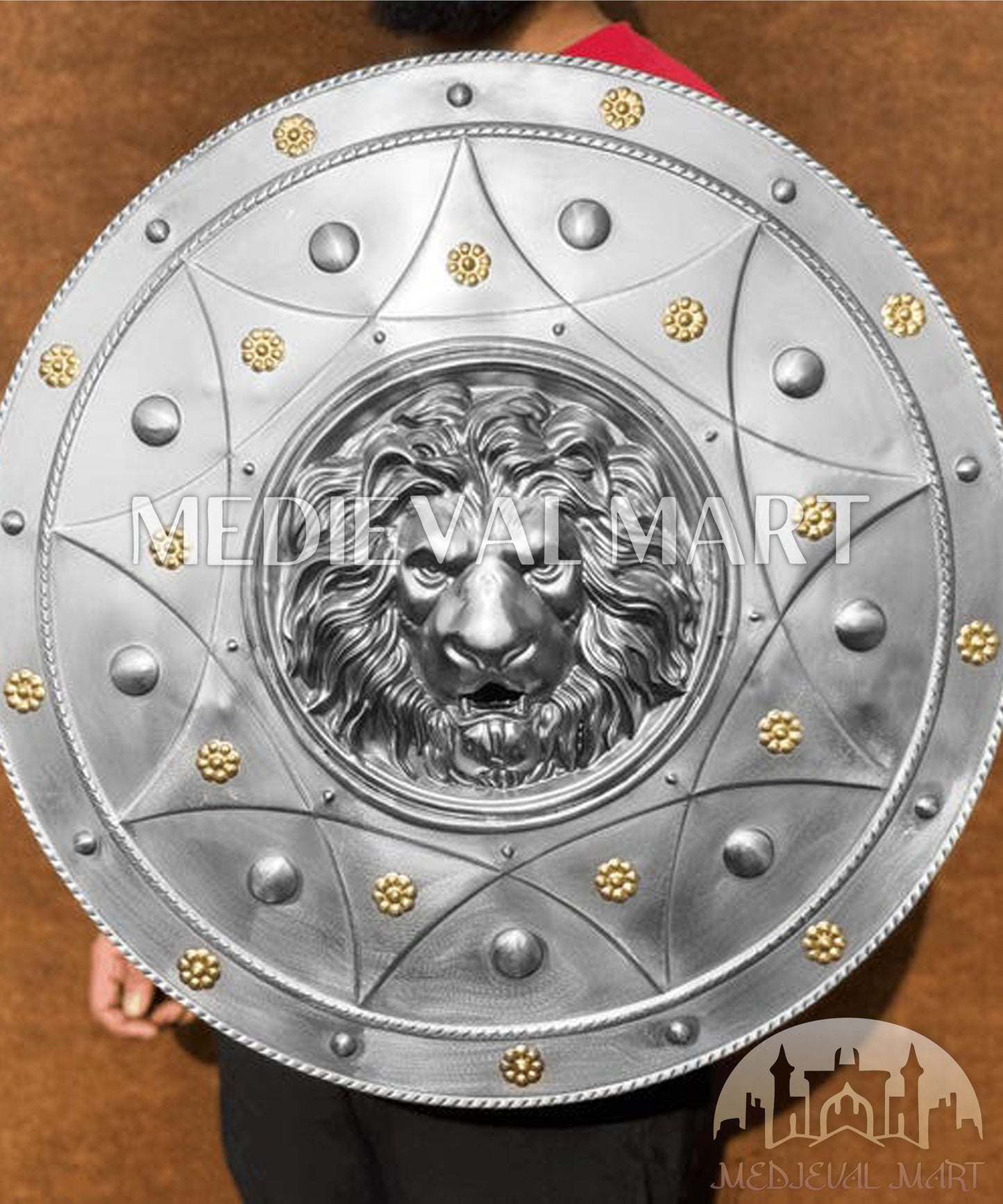 MEDIEVALMART Medieval Lion Face Spartans Shield Two Finish Brown or Silver | Gift for Dad
