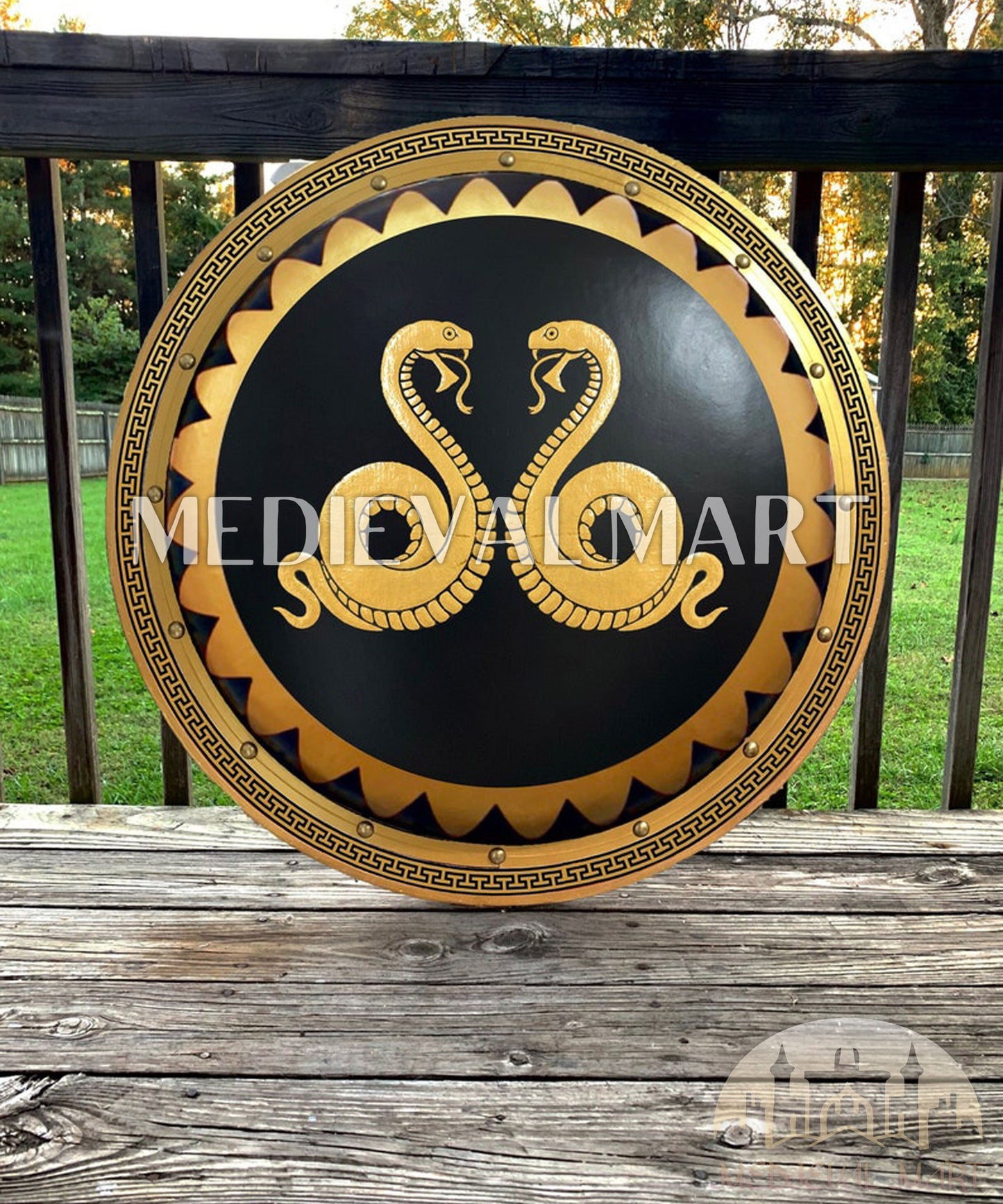 MEDIEVALMART Iconic Syracuse Ancient Greek Hoplite Battleworn Metal/Brass Shield | Gifts For Dad