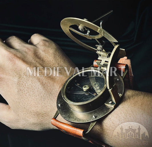 MEDIEVALMART Nautical Wrist Compass Sundial Watch Vintage Style Watch Antique Finish W/H Leather Strap | Gift For Husband
