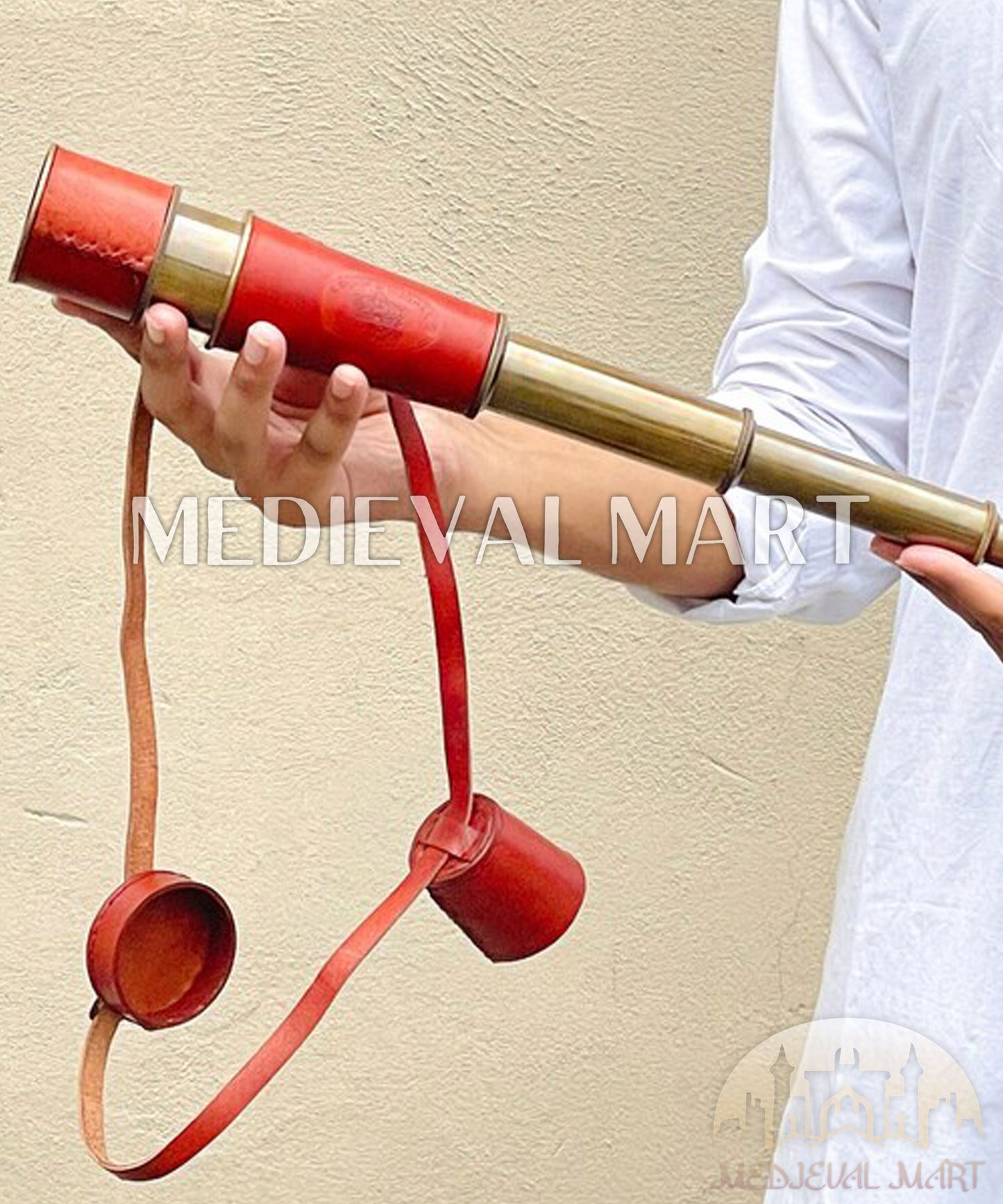 MEDIEVALMART 50X Antique Brass Spyglass – 18″ Working Handheld Telescope for Nautical Decor