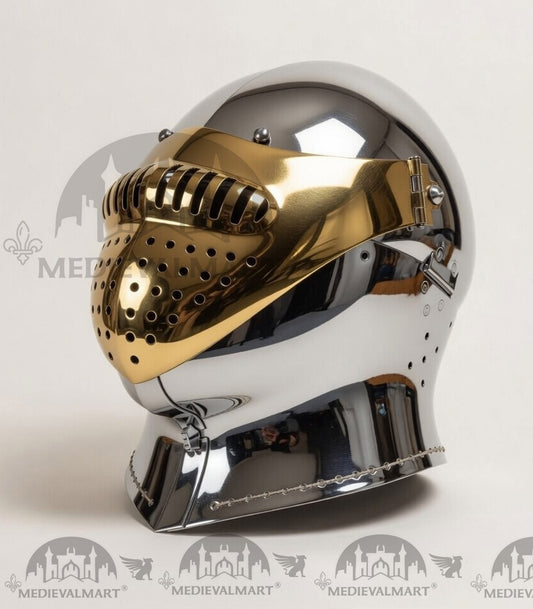 Casque de guerrier Kasten-brust bicorne MEDIEVALMART British Ancient Battle Ready avec masque facial en laiton