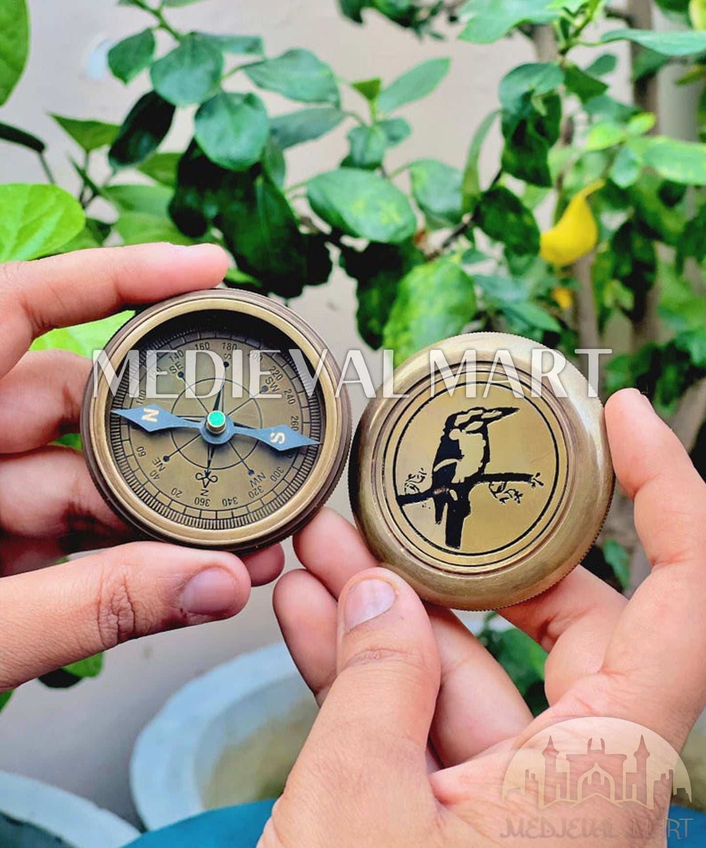 MEDIEVALMART Vintage Pirates Equipment Custom Engrave Compass Gold Finish | Gift For Father Day