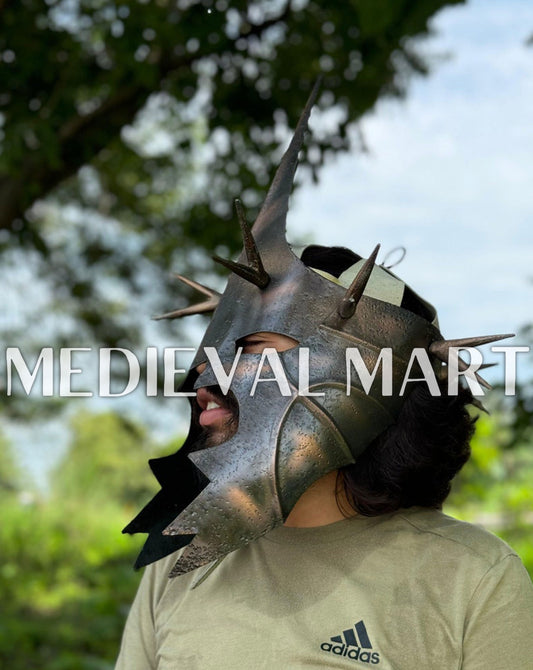 MEDIEVALMART Antique Black Finish Nazgul Helmet W/H Free Stand | LOTR Props