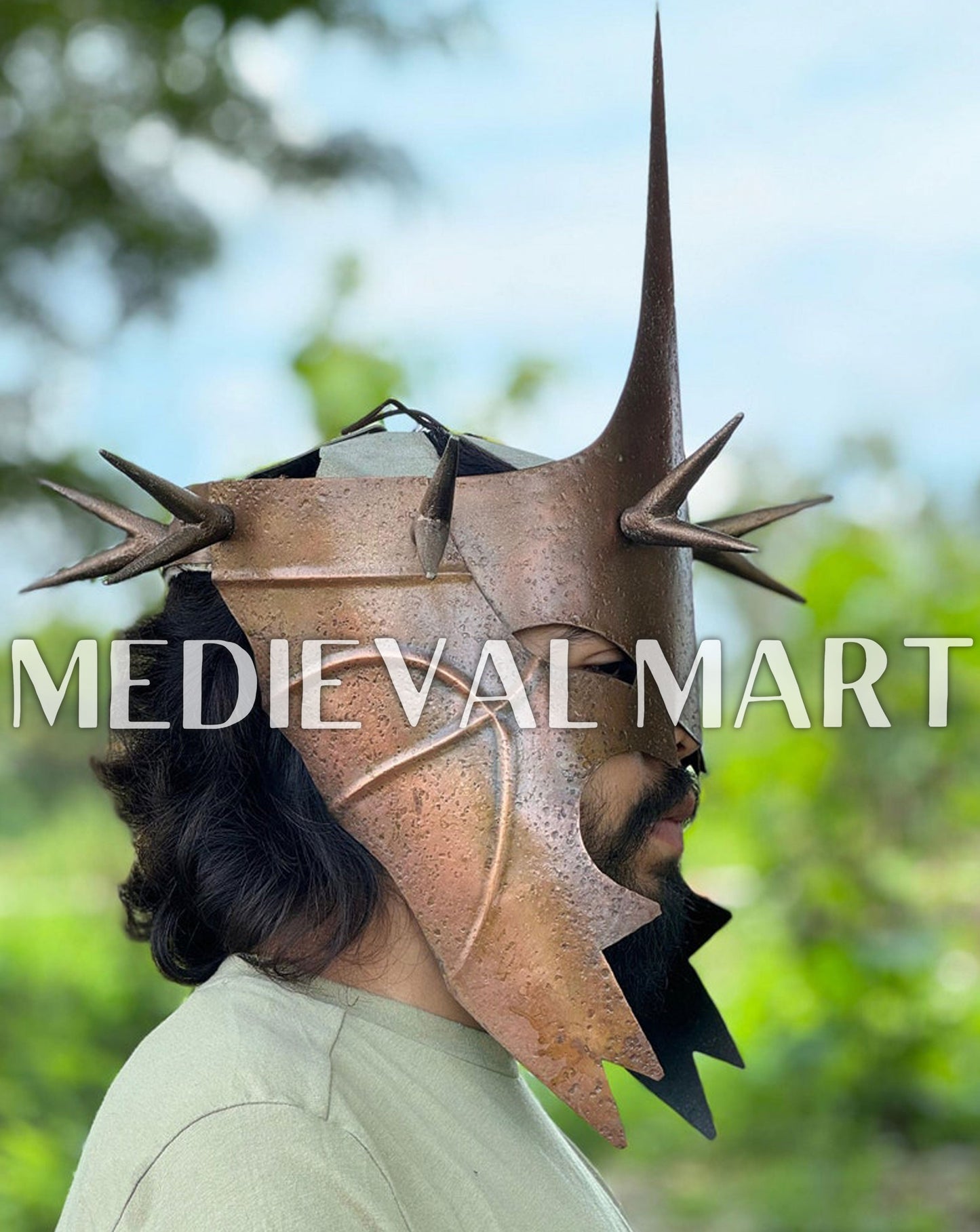 MEDIEVALMART Bronze Finish Nazgul Helmet W/H Free Stand | LOTR Props