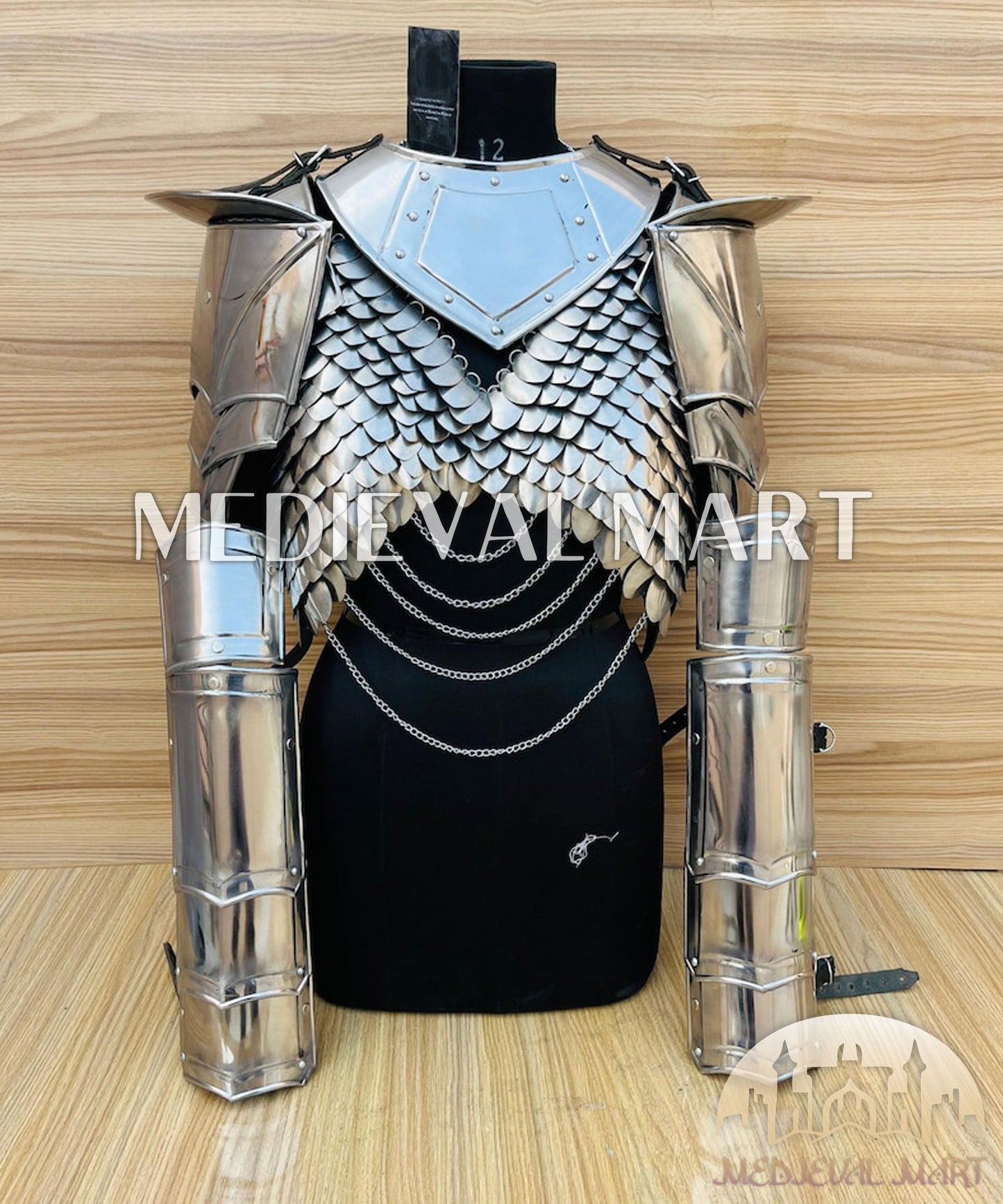 MEDIEVALMART (Velmora Siege) Women’s Armor With (Royal Raven) Bra + Pauldron & Bracer armor