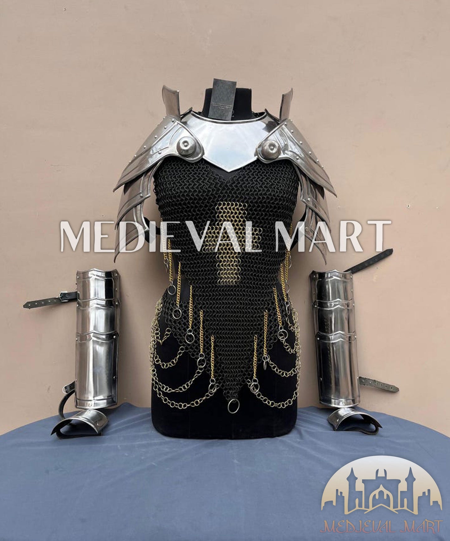 MEDIEVALMART (Isolara Dragonplate) Women’s Armor W/H Black (Dragonfang) Jesus Chainmail + Arms Armor