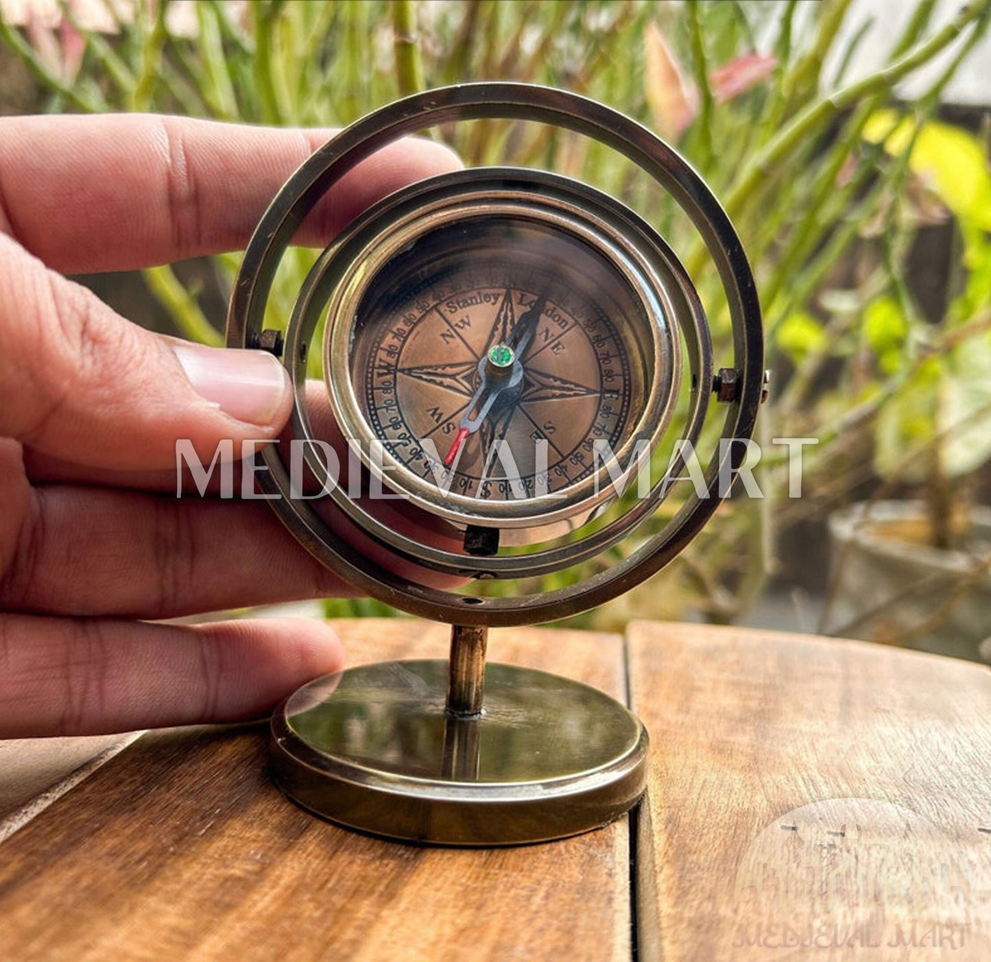 MEDIEVALMART Personalized Antique Gimbal Working Compass Antique Finish | Gift For Her & Him