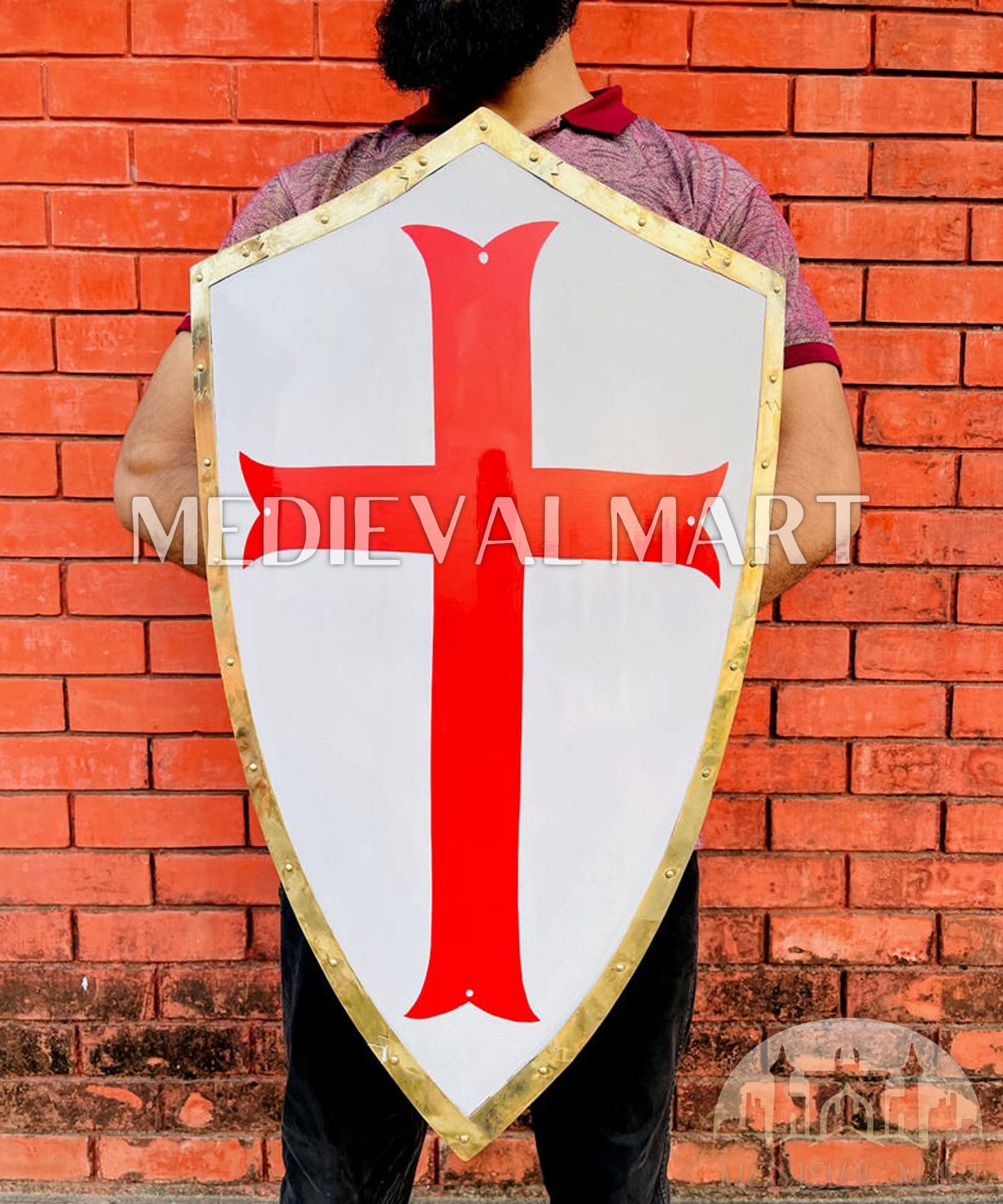 MEDIEVALMART Medieval Crusader Knight Red Cross Templar Royal Shield | Gift for Halloween Day