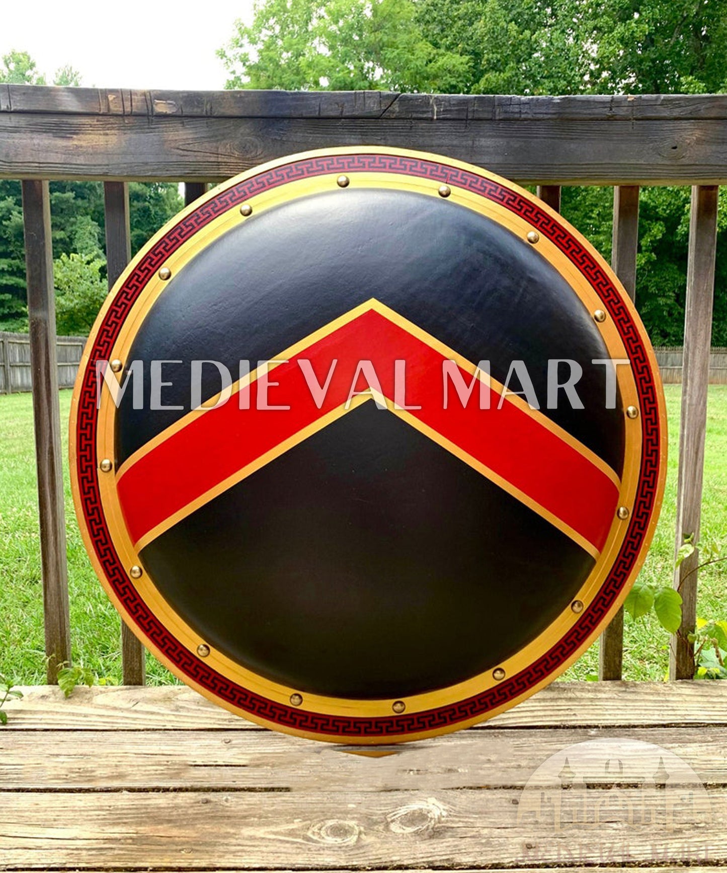 MEDIEVALMART Iconic Sparta Odyssey Ancient Greek Hoplite Battleworn Metal/Brass Shield | Gifts For Dad