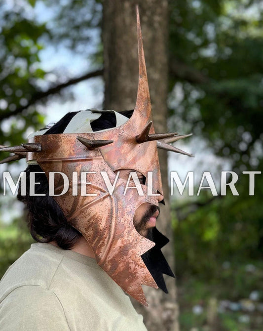 MEDIEVALMART Antique Bronze Finish Nazgul Helmet W/H Free Stand | LOTR Props