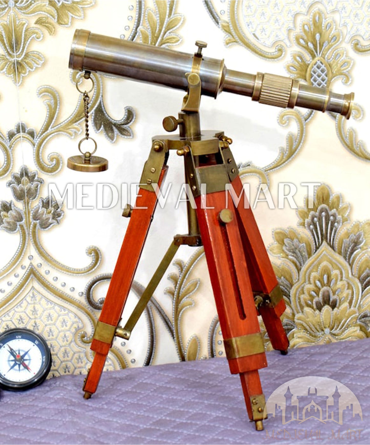 MEDIEVALMART Nautical Handmade Working Telescope W/H Wooden Tripod Stand Gift For Dad