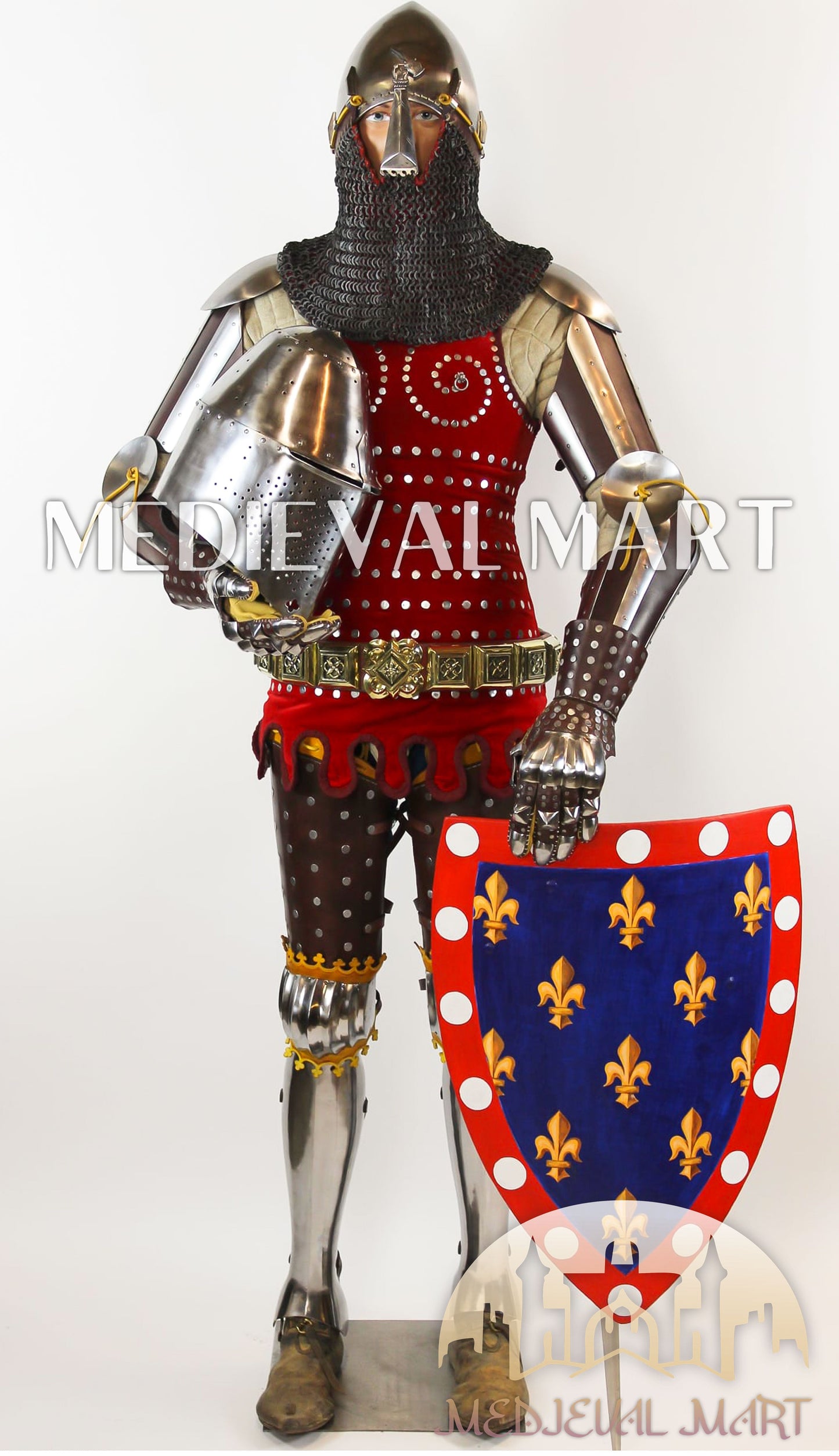 MEDIEVALMART 1346 Crécy-en-Ponthieu Medieval Breastplate Steel Armor W/H knight or Nasal Helmet and Shield
