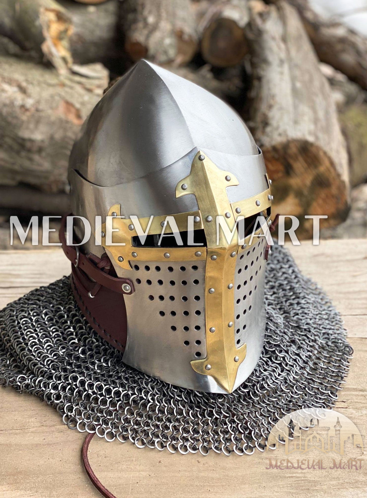 MEDIEVALMART Medieval European ROA Buhurt Knight Helmet W/H Gold Decoration