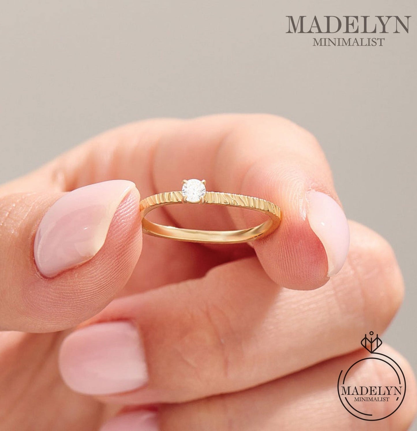 MADELYN MINIMALIST 14k Solid Gold Square Shape Diamond Modern Promise Ring for Girlfriend | Gift For Her