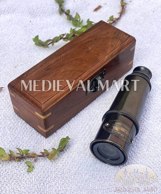 MEDIEVALMART Nautical Vintage Antique Brass Telescope for Collectors W/H Wooden Case