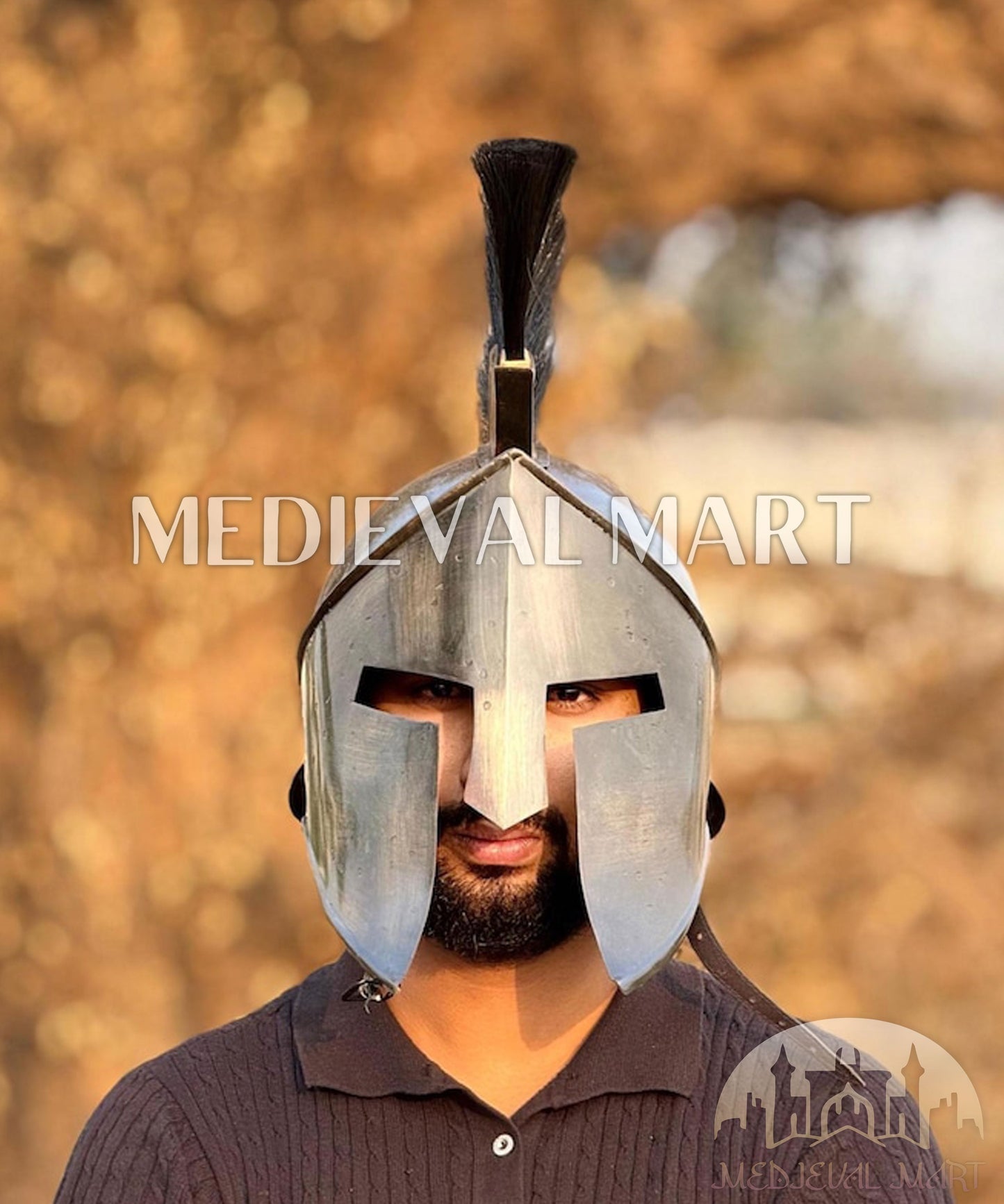 MEDIEVALMART "300" Movie King of Sparta Leonidas Silver Finish Helmet W/H Free Stand | 300 Props